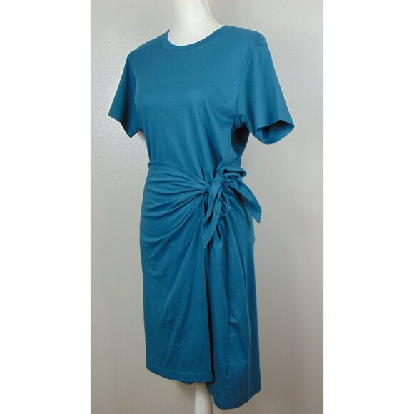 Vince Side-Tie Mini T-Shirt Dress Size Medium Teal Wrap Sarong Lagom Minimalist - Picture 2 of 8